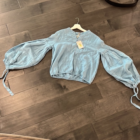 FREE PEOPLE 💯 linen balloon blouse size SP - Picture 2 of 16